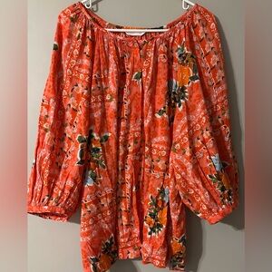 LC Lauren Conrad Coral-Orange Floral Peasant Top